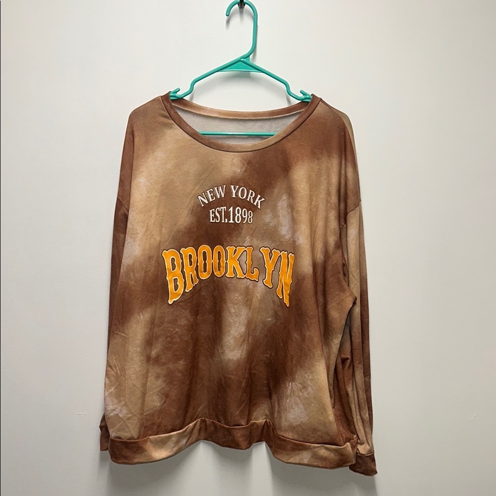 SHEIN Brown and Orange Brooklyn Graphic Sweatshirt